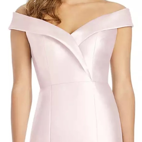 Alfred Sung D760 Off-The-Shoulder Satin Gown in Blush with Slit Size 0 NEW - Picture 2 of 14